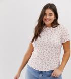 New Look Curve Rib Lettuce Tee In White Floral Print - White