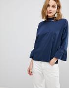 Resume Aure Trumpet Sleeve Blouse With Choker Neck - Navy