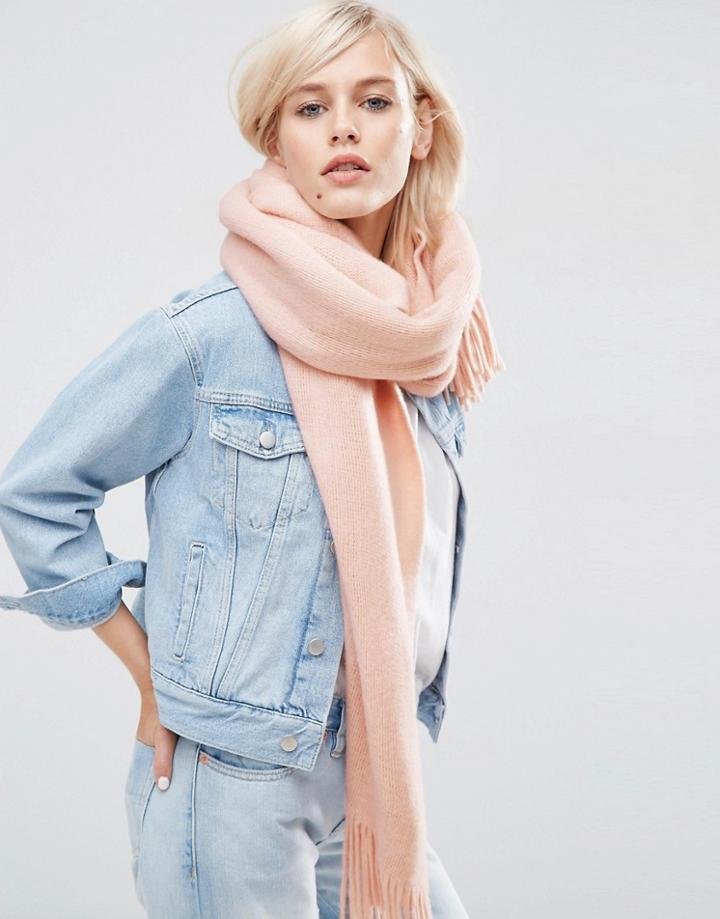 Asos Long Tassel Scarf In Supersoft Knit - Pink