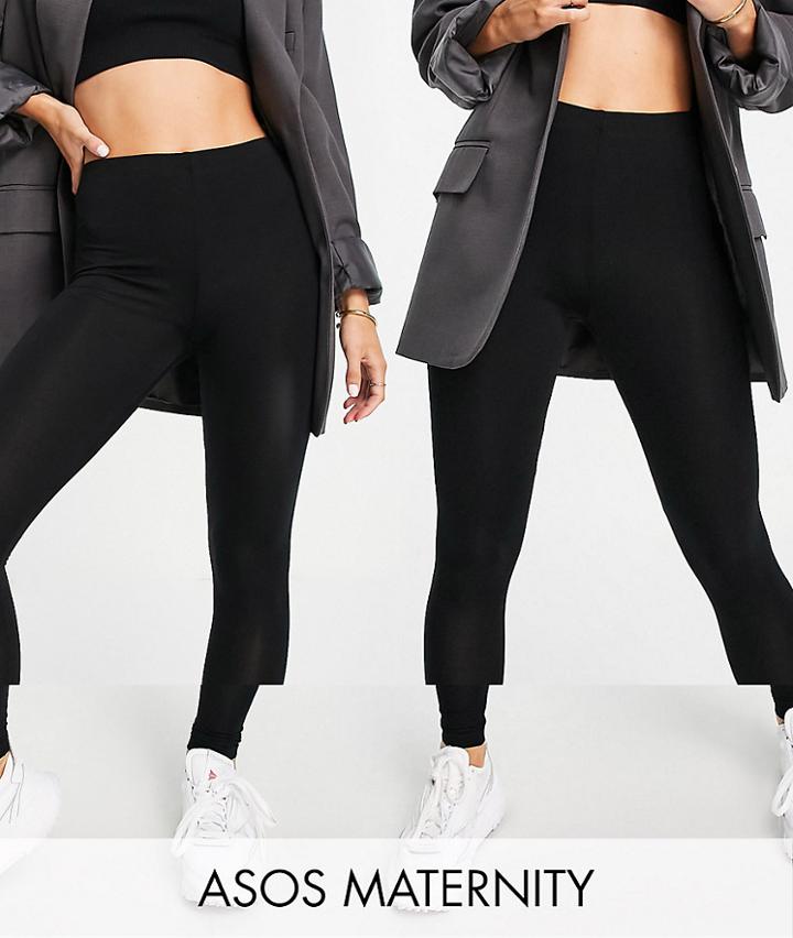 Asos Design Petite 2 Pack Leggings In Black Save