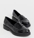 Glamorous Wide Fit Black Patent Chunky Loafers