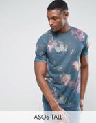 Asos Tall Longline T-shirt With All Over Floral Print In Linen Look - Pink