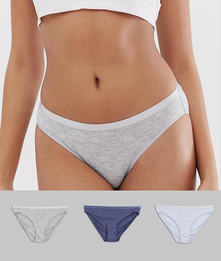 Green Treat 3 Pack Knickers In Denim Blue And Gray - Multi
