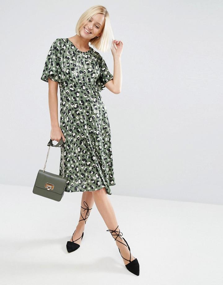 Asos Midi Tea Dress In Animal Print - Multi