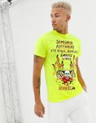 Boohooman T-shirt With Somewhere Print Fluorescent Yellow - Green