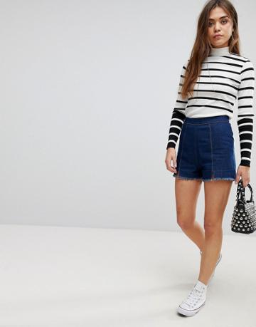 After Market Frayed Hem Denim Shorts-blue