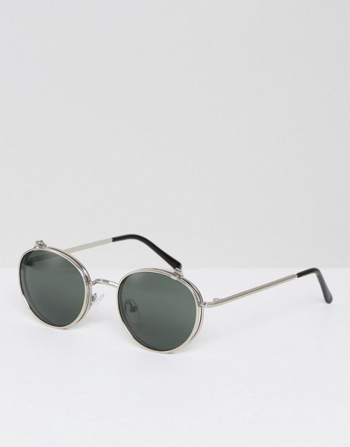 Asos Round Sunglasses In Silver With Flip Top - Silver