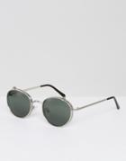 Asos Round Sunglasses In Silver With Flip Top - Silver