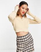 Weekday Paloma Collared Knit Cardigan With Button Through In Beige-neutral