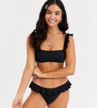 Glamorous Exclusive Frill Bikini Top In Black