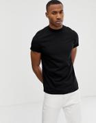 Asos Design Crew Neck T-shirt With Roll Sleeve & Turtleneck In Black - Black