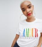 Boohoo Rainbow Amour Slogan T-shirt - White