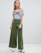 Asos Design Wide Leg Pants With Detachable Bag In Khaki - Green