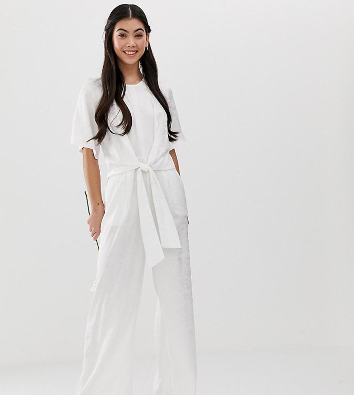 Y.a.s Petite Bridal Jacquard Jumpsuit-white