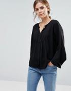 Vero Moda Gerogine Neck Tassle Peasant Blouse - Black
