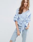 New Look Wrap Front Gingham Blouse - Blue