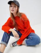 Asos Design Chunky Sweater In Rib With Crew Neck - Red