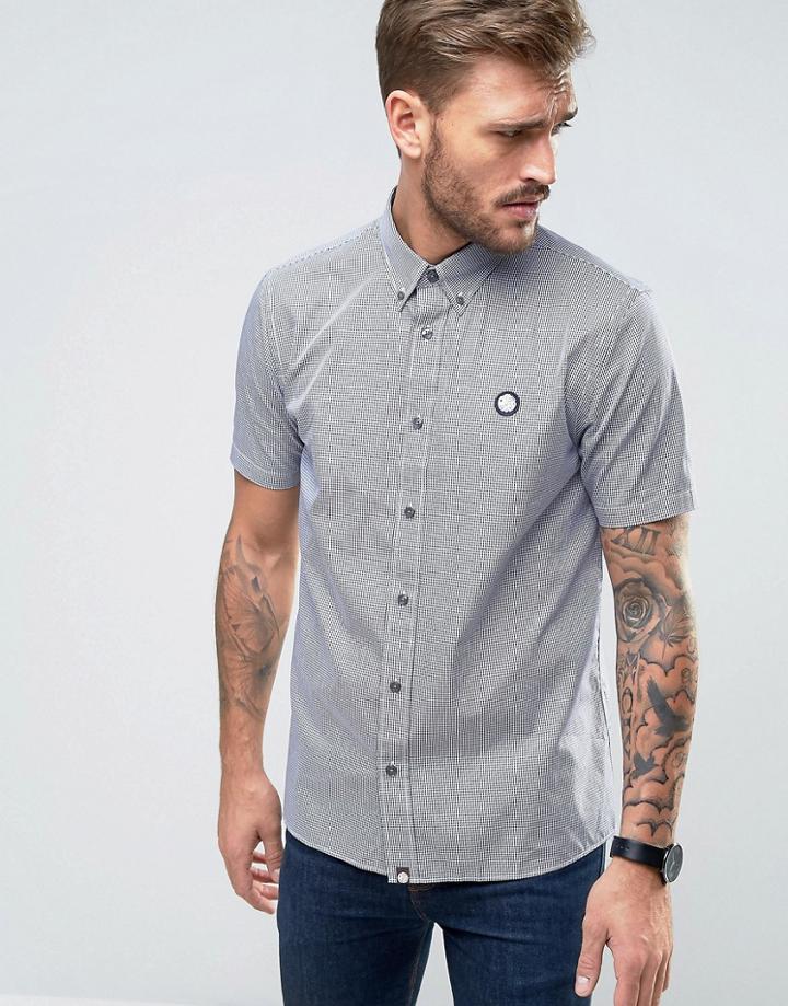 Pretty Green Glendale Gingham Shirt Short Sleeve Regular Fit In Navy - Red