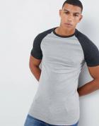 Asos Design Muscle Fit Crew Neck T-shirt With Contrast Raglan-multi