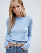 Pull & Bear Lightweight Cropped Sweater In Baby Blue - Blue