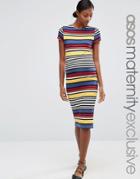 Asos Maternity Stripe Midi Bodycon Dress With Short Sleeve - Multi
