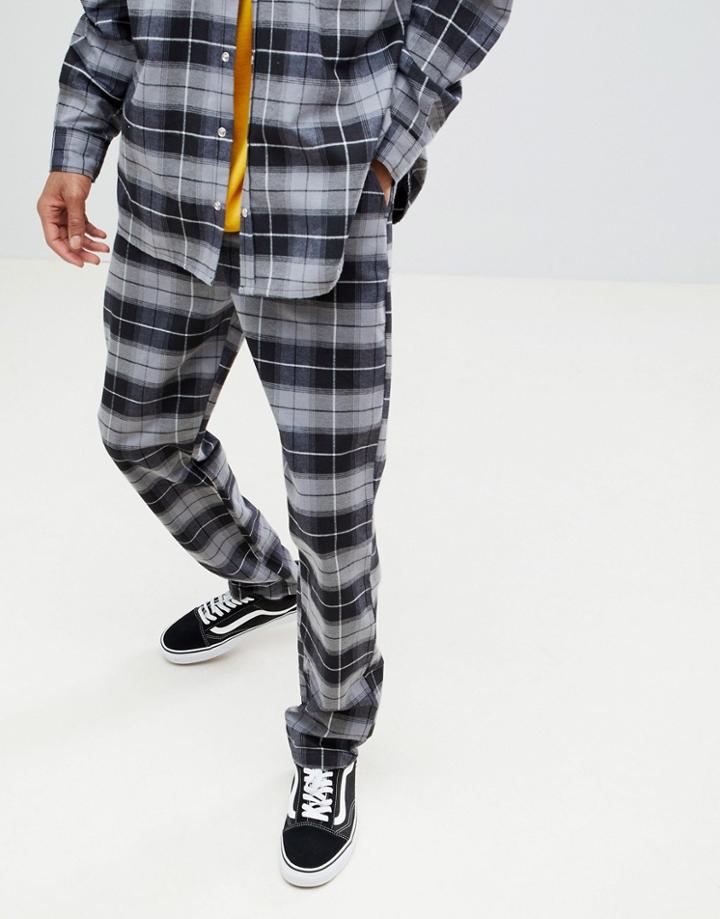 Asos X Unknown London Relaxed Pants In Check Flannel - Black