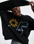 Asos Design Knitted Sweater With Dinosaur Placement In Black