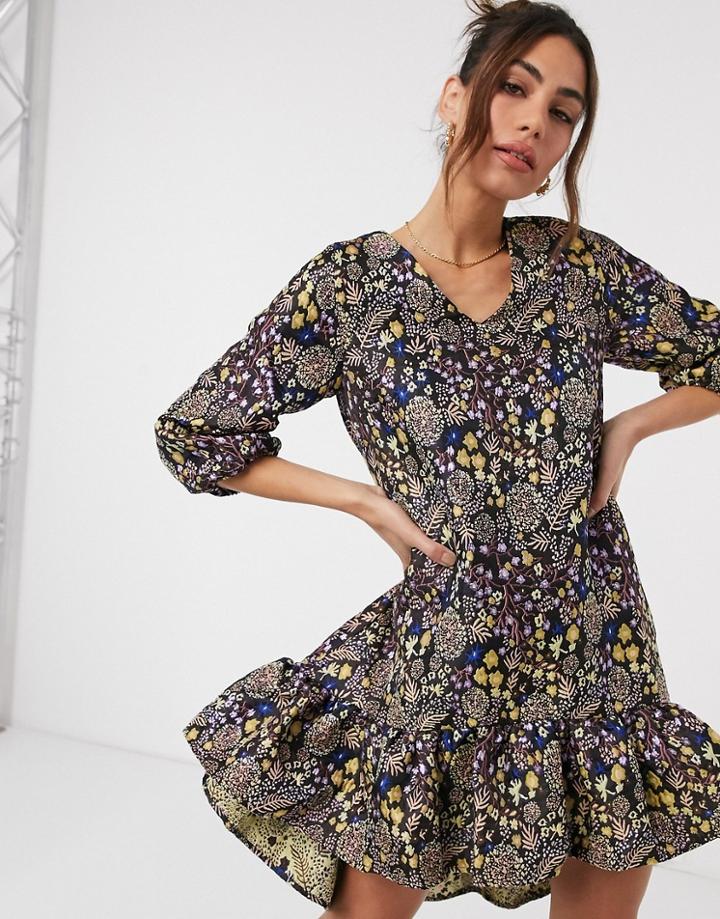Y.a.s Mini Smock Dress With Peplum Skirt In Ditsy Floral-multi