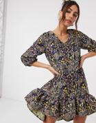 Y.a.s Mini Smock Dress With Peplum Skirt In Ditsy Floral-multi