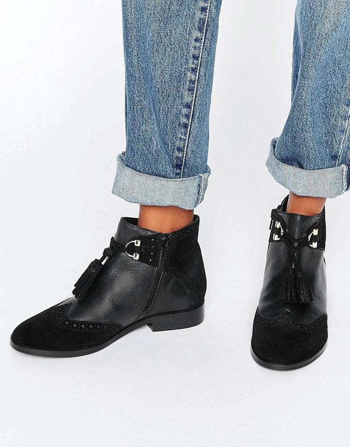 Asos Alya Leather Tassel Ankle Boots - Black