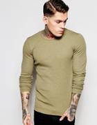 Asos Rib Jersey Extreme Muscle Long Sleeve T-shirt In Green - Green