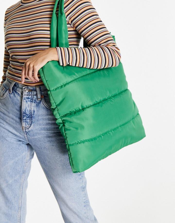 Stradivarius Padded Tote Bag In Green