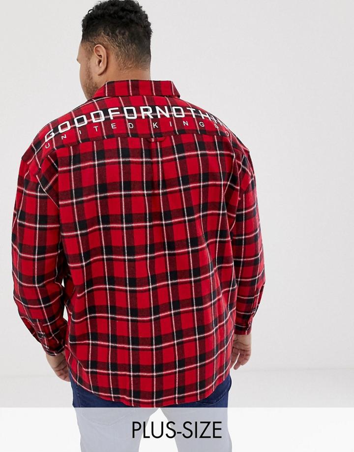 Good For Nothing Oversized Check Shirt In Red With Back Logo - Red