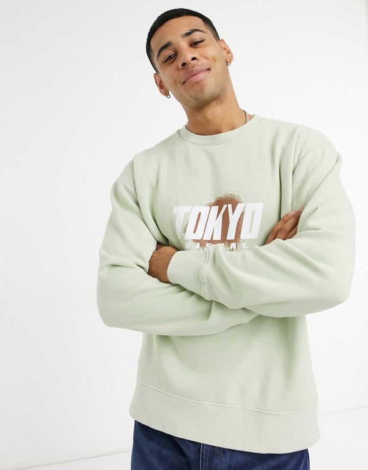 Topman 'tokyo' Graphic Sweatshirt In Stone-neutral