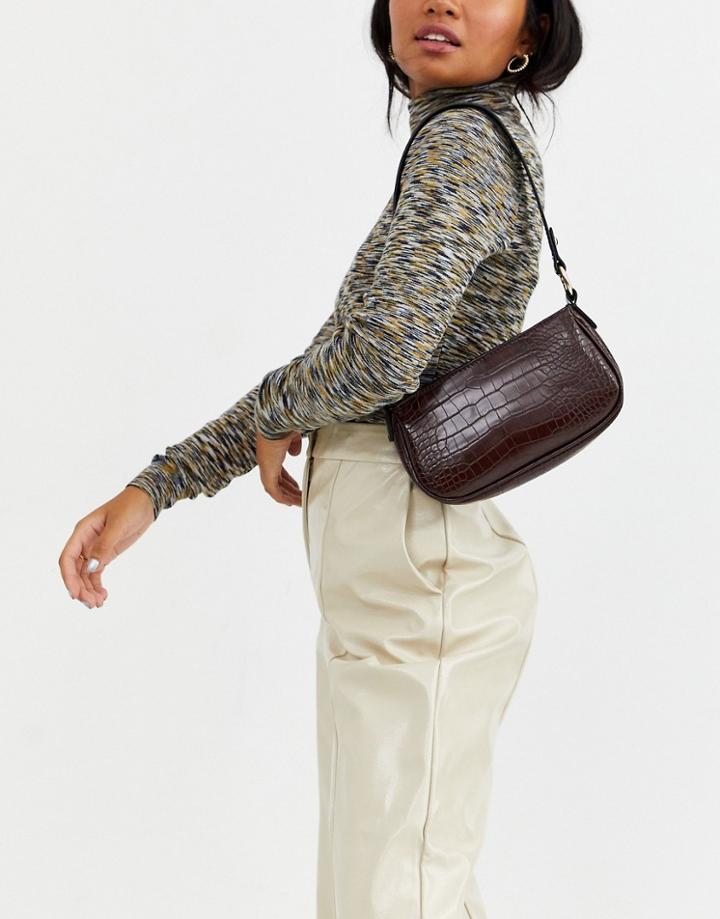 Asos Design Croc Effect 90s Shoulder Bag-brown