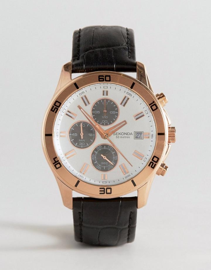 Sekonda Chronograph Leather Watch In Blue Exclusive To Asos - Black