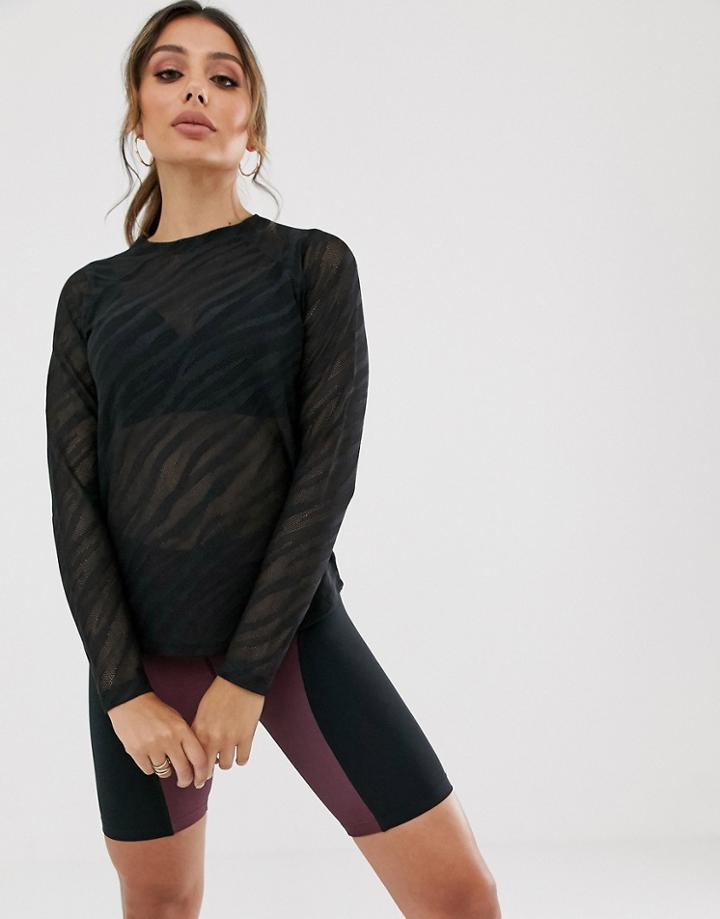 Asos 4505 Long Sleeve Top In Sheer Zebra In Loose Fit-black
