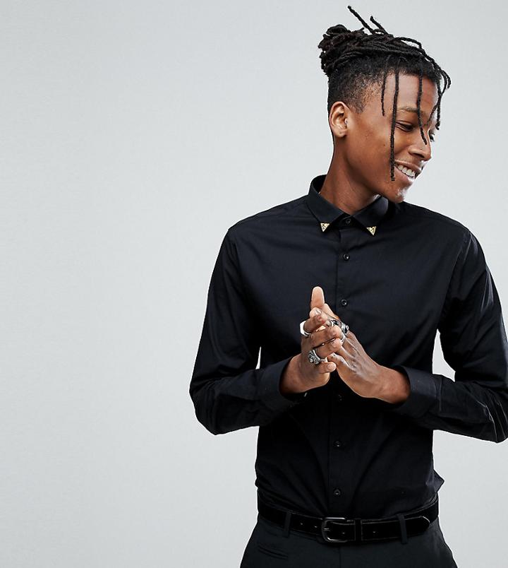 Noose & Monkey Skinny Smart Shirt With Collar - Black