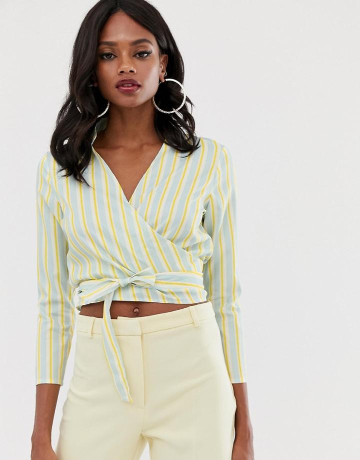 Unique21 Sheer Front Tie Top-blue