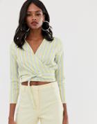 Unique21 Sheer Front Tie Top-blue