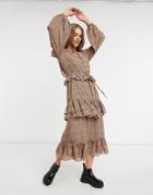 Asos Design Tiered Ruffle Maxi Dress With Puff Sleeve In Micro Animal Print-multi