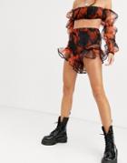 Jaded London Frill Edge Shorts In Tie Dye Organza Two-piece-orange