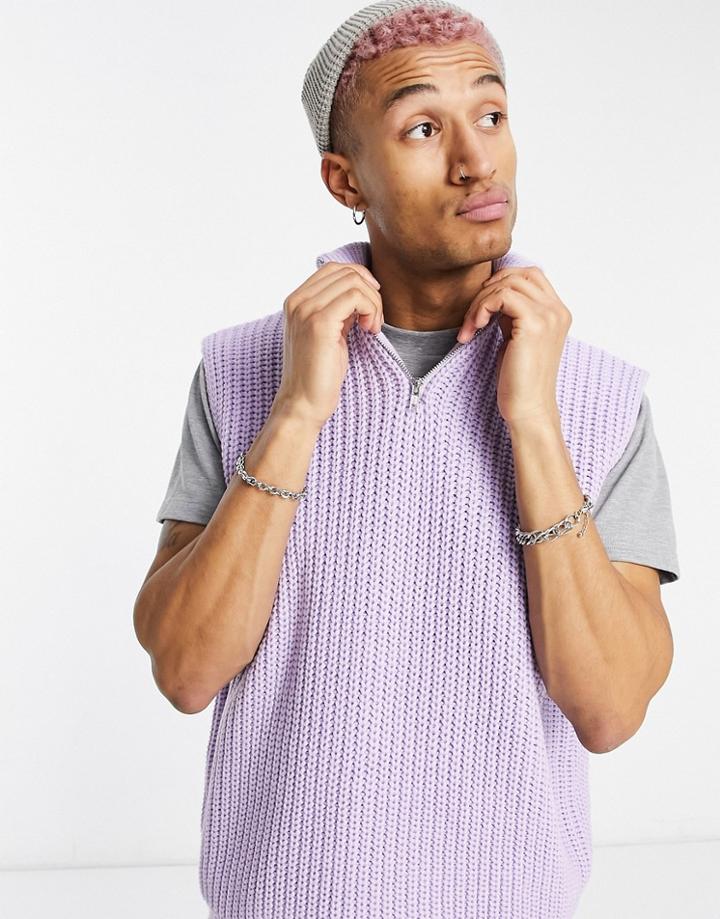 Asos Design Oversized Knitted Half Zip Sweater Vest In Purple