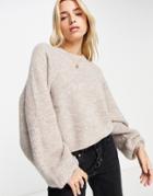 Topshop Knitted Sleeve Crop Sweater In Beige-neutral
