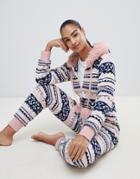 Hunkemoller Fairisle Onesie Fleece In Blue - Gray