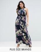 Little Mistress Plus Floral Print Occasion Maxi Dress - Black