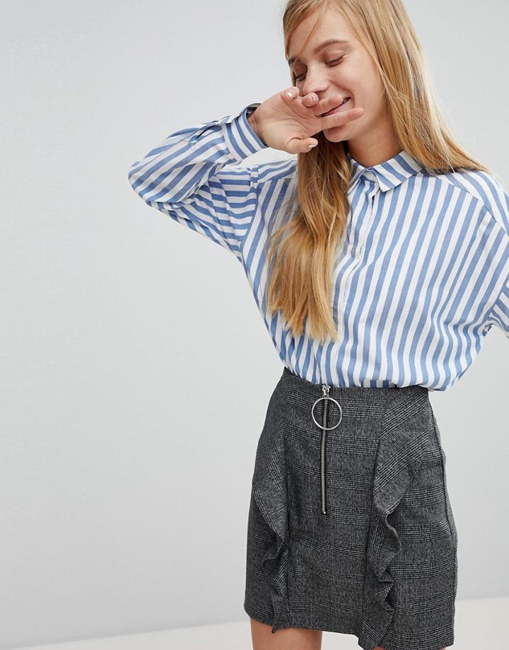 Monki Boxy Striped Shirt - Blue