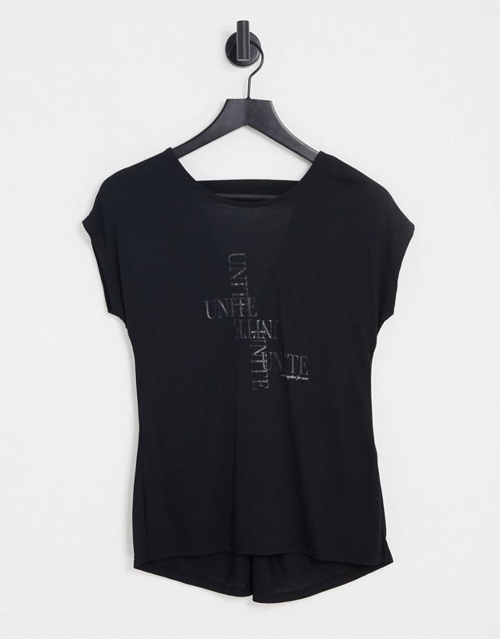 River Island 'unite' Twist Back Tee In Black