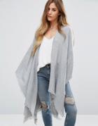 Vero Moda Poncho With Frayed Edge - Gray