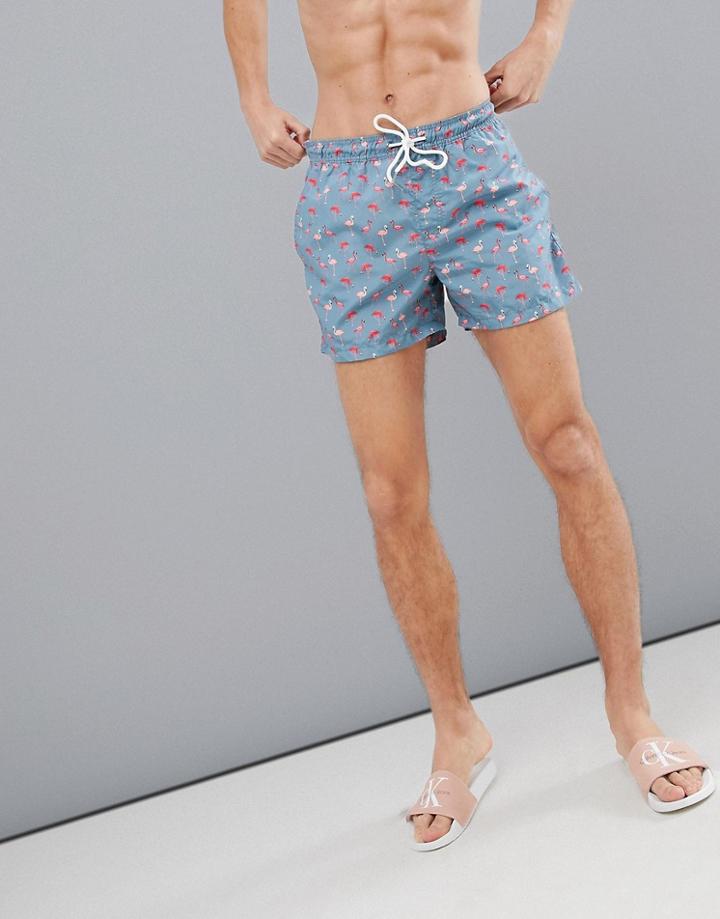 Jack & Jones Swim Shorts With Flamingo Print - Gray